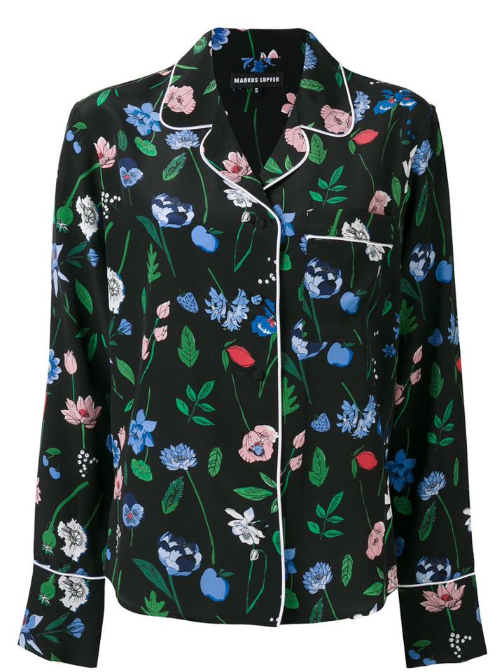 Markus Lupfer Floral Pyjama-style Top, Women's, Size: Xs, Black, Silk/viscose