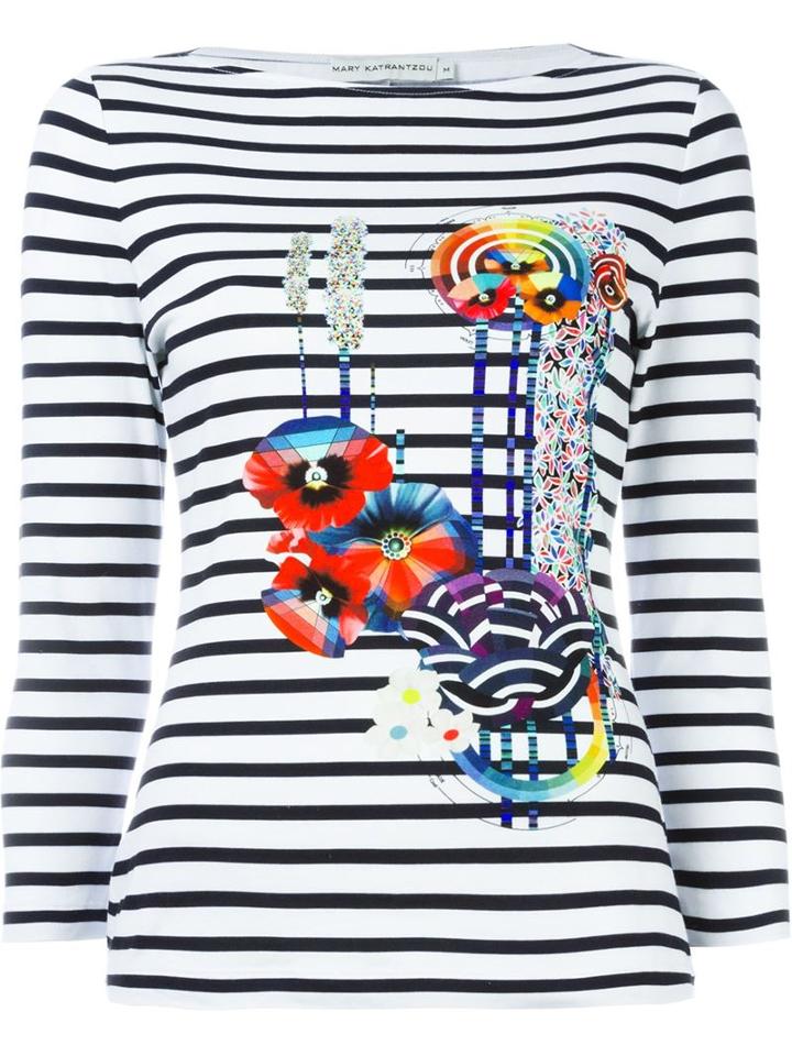 Mary Katrantzou Printed Flower Striped T-shirt