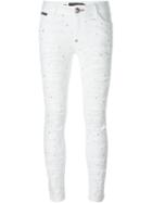 Philipp Plein Illegal Fight Club Skinny Jeans, Women's, Size: 29, White, Cotton/spandex/elastane