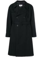 Maison Margiela Plaid Back Double Breasted Trench Coat - Black