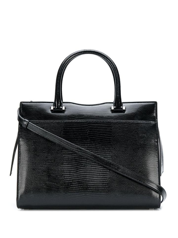 Saint Laurent Crocodile Embossed Uptown Tote Bag - Black