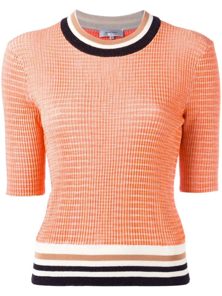 Carven Striped Trim Top, Women's, Size: Small, Yellow/orange, Silk/viscose/cotton/nylon