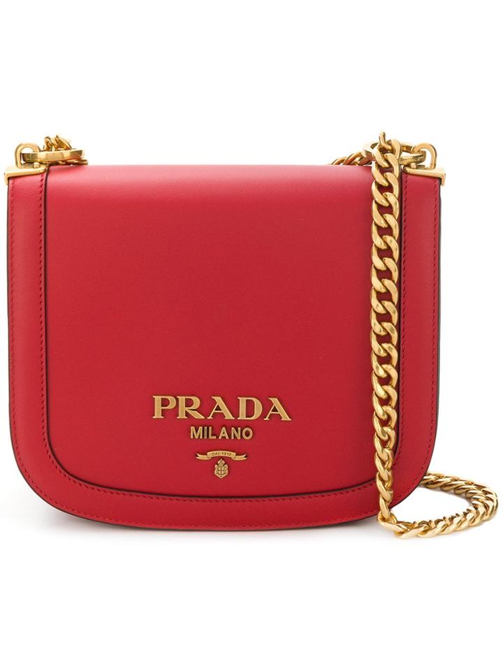 Prada Logo Plaque Crossbody - Red