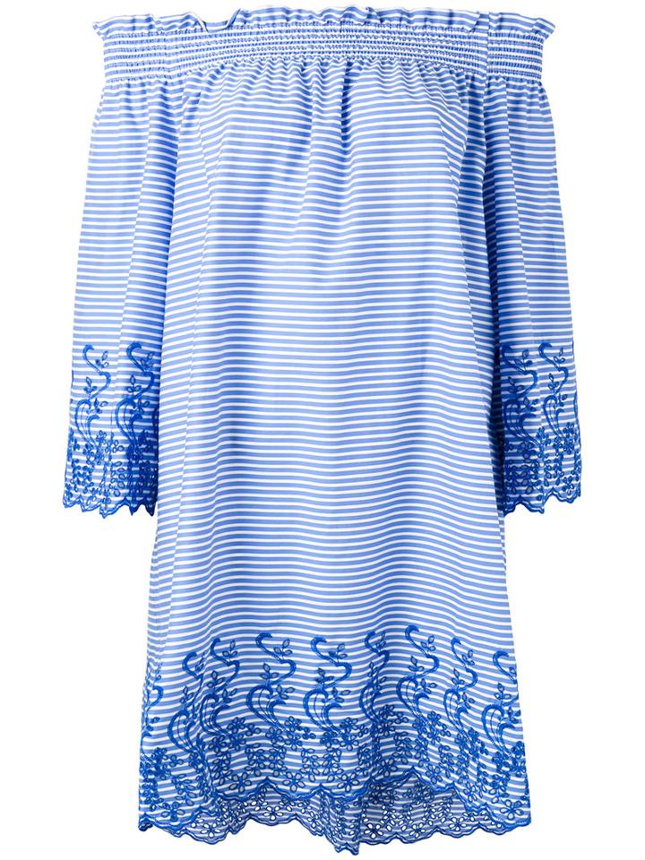 P.a.r.o.s.h. - Striped Off-shoulders Shift Dress - Women - Cotton/polyamide/polyester/spandex/elastane - M, Women's, Blue, Cotton/polyamide/polyester/spandex/elastane