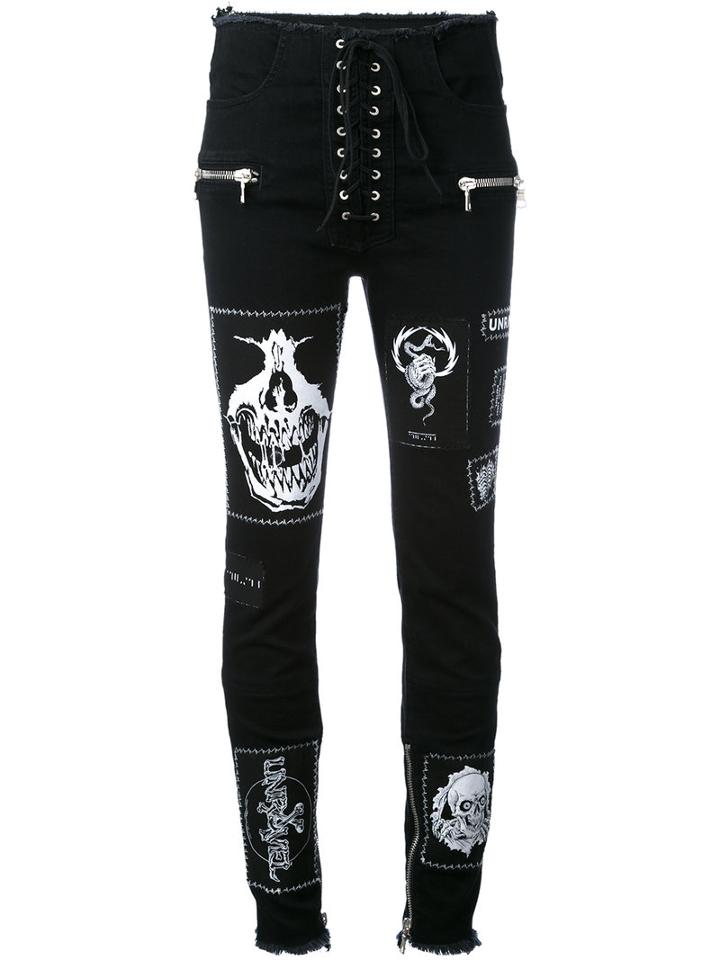 Unravel Project - Skinny Patch Jeans - Women - Cotton/polyester/spandex/elastane - 27, Black, Cotton/polyester/spandex/elastane