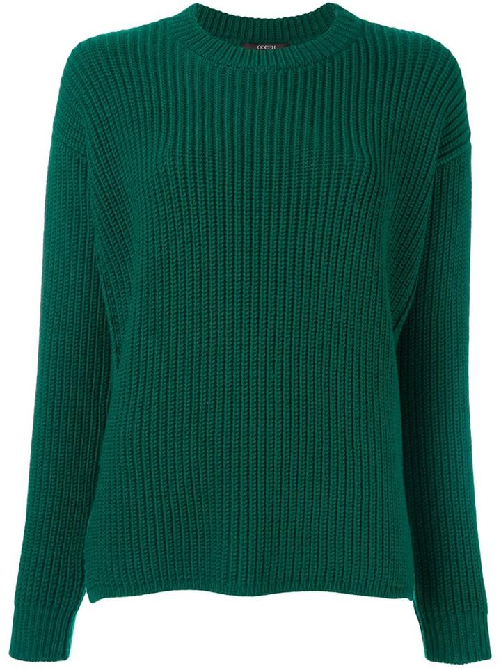 Odeeh Crew Neck Jumper, Women's, Size: 40, Green, Virgin Wool