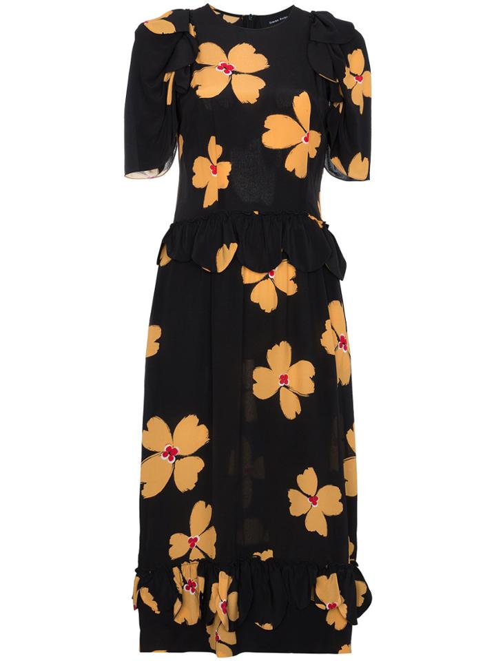Simone Rocha Floral Print Scallop Trimmed Silk Dress - Black