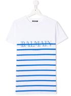 Balmain Kids Striped Logo T-shirt - White