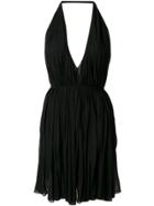 Saint Laurent Pleated Halterneck Dress - Black