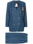 Céline Vintage Setup Suit Jacket Skirt - Blue