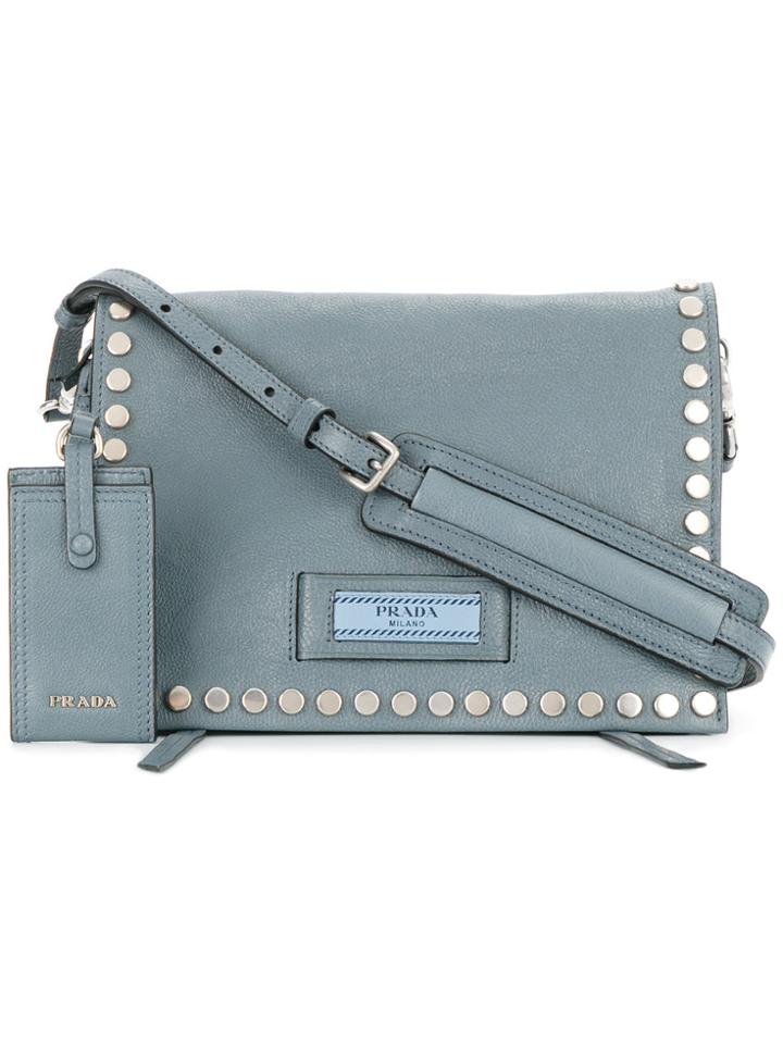 Prada Etiquette Small Studded Shoulder Bag - Blue