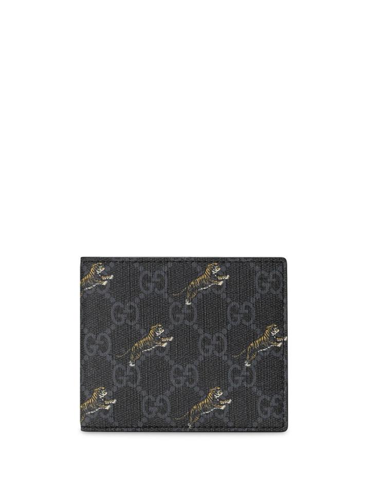 Gucci Gg Wallet With Tiger Print - Black