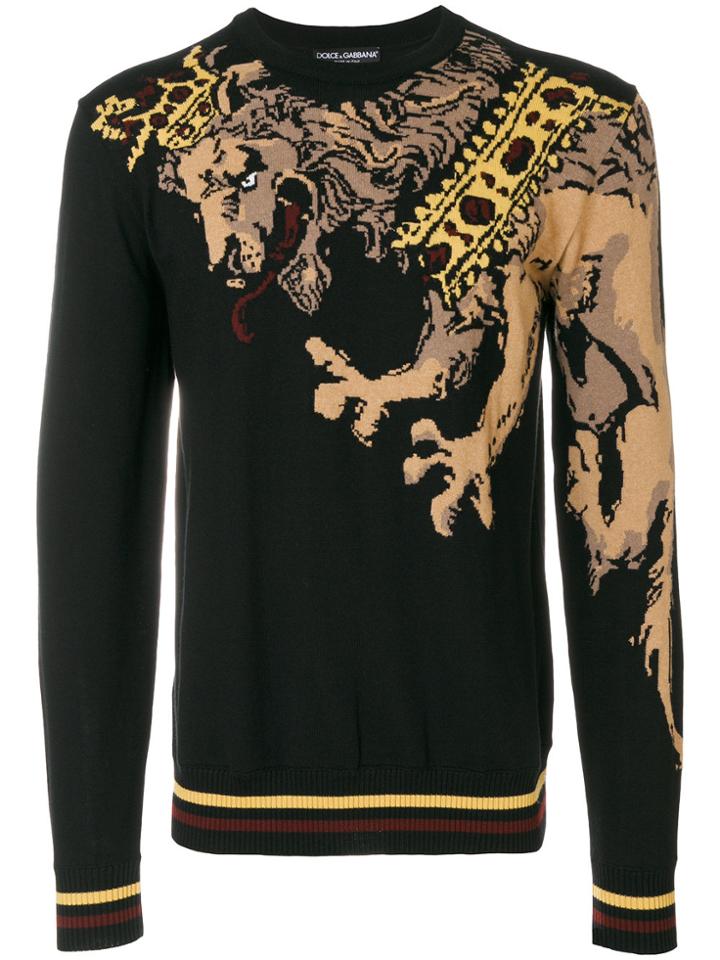 Dolce & Gabbana Lion Embroidered Sweater - Black