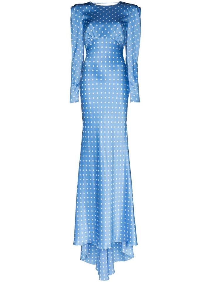 Alessandra Rich Polka-dot Silk Long Dress - Blue