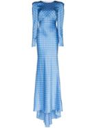 Alessandra Rich Polka-dot Silk Long Dress - Blue