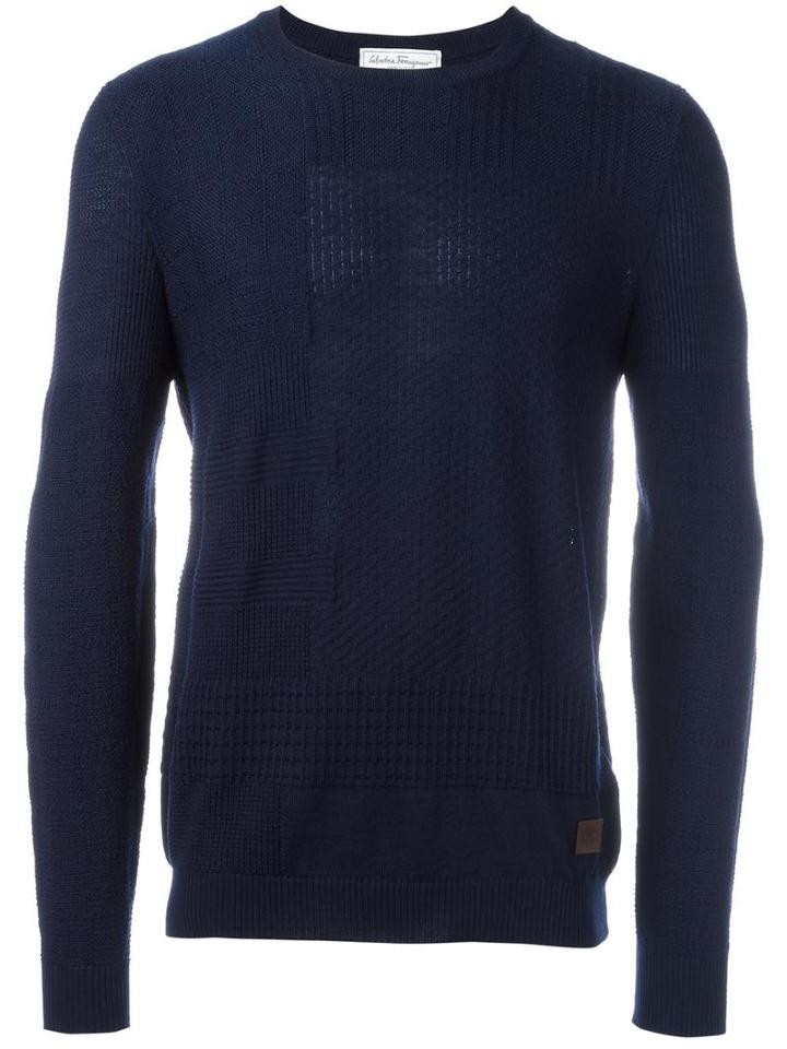 Salvatore Ferragamo Mixed Waffle Knit Jumper, Men's, Size: Xl, Blue, Virgin Wool