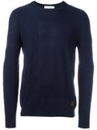 Salvatore Ferragamo Mixed Waffle Knit Jumper, Men's, Size: Xl, Blue, Virgin Wool