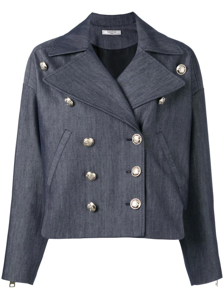 Lanvin Denim Military Jacket, Women's, Size: 36, Blue, Silk/acetate/cupro/cotton