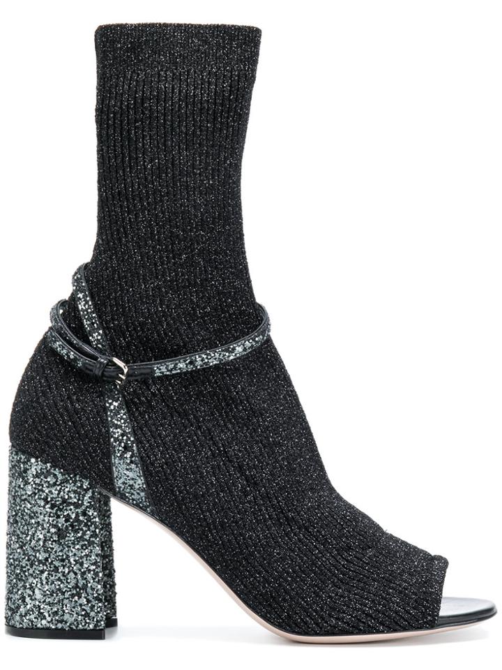 Miu Miu Sock Fusion Sandal Booties - Black