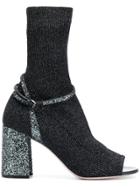 Miu Miu Sock Fusion Sandal Booties - Black