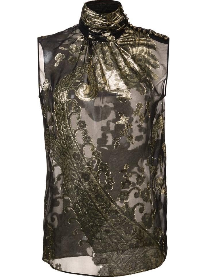 Emanuel Ungaro High Neck Floral Blouse, Women's, Size: 38, Black, Silk/polyester