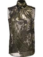 Emanuel Ungaro High Neck Floral Blouse, Women's, Size: 38, Black, Silk/polyester