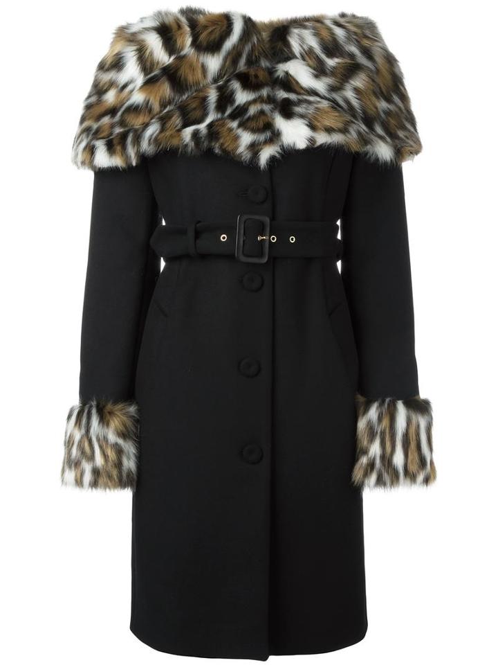 Moschino Faux Fur Collar Coat, Women's, Size: 46, Black, Virgin Wool/polyamide/cashmere/rayon