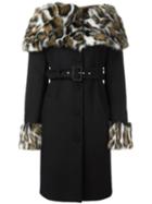 Moschino Faux Fur Collar Coat, Women's, Size: 46, Black, Virgin Wool/polyamide/cashmere/rayon