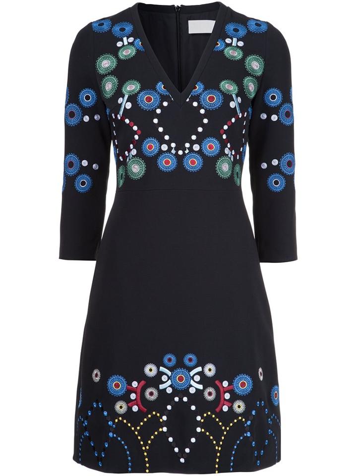Peter Pilotto Embroidered V-neck Dress, Women's, Size: 6, Black, Acetate/viscose/spandex/elastane