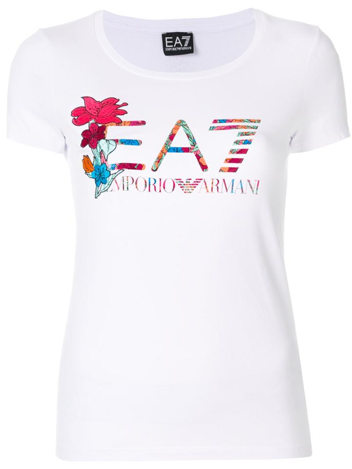 Ea7 Emporio Armani Floral Logo Scoop T-shirt - White