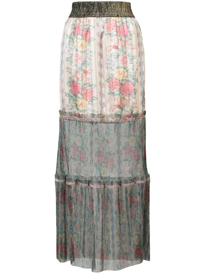 Anna Sui Floral Tulle Hem Maxi Skirt - Nude & Neutrals