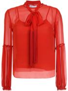 Nk Drawstring Silk Blouse - Red