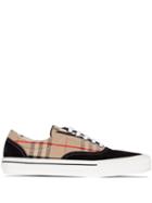 Burberry Black And Beige Wilson Panelled Check Low Top Sneakers