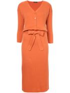 Loveless Knitted Tie Waist Midi Dress - Yellow & Orange