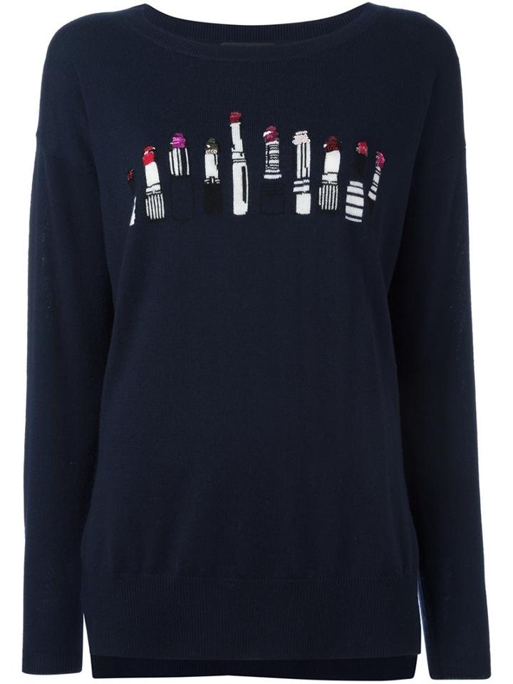 Markus Lupfer Lipstick Intarsia Jumper, Women's, Size: Small, Blue, Merino