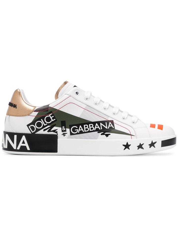 Dolce & Gabbana 'love' Print Lo-top Sneakers - White