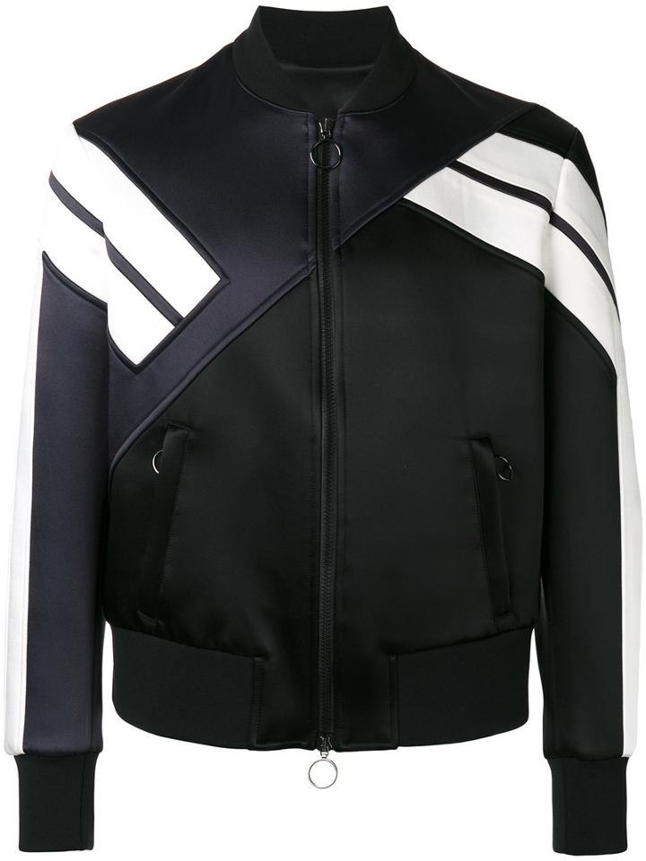 Neil Barrett Panelled Bomber Jacket, Men's, Size: Xl, Black, Silk/polyamide/polyester/viscose