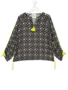 Douuod Kids Teen Tasselled Floral Blouse - Black