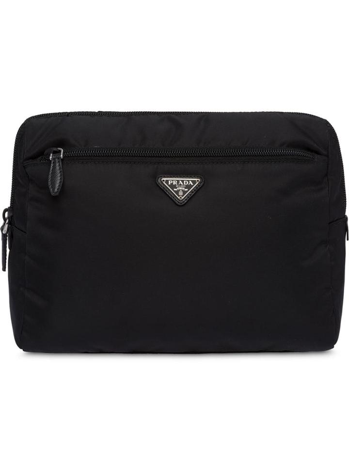Prada Logo Plaque Travel Pouch - Black
