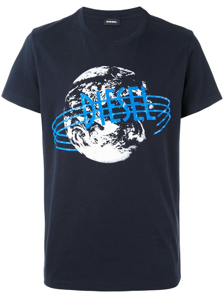 Diesel - Planet Print T-shirt - Men - Cotton - M, Blue, Cotton