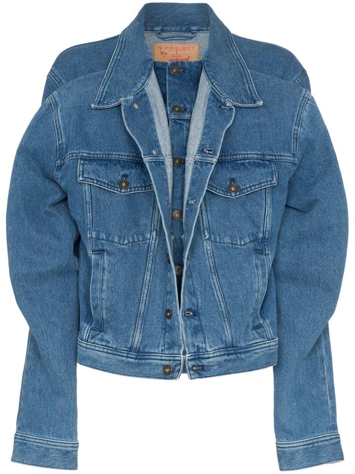 Y / Project Double Layer Long Sleeve Denim Jacket - Blue