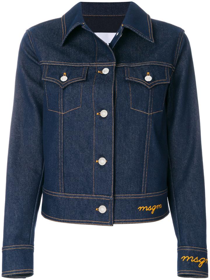 Msgm Embroidered Logo Denim Jacket - Blue