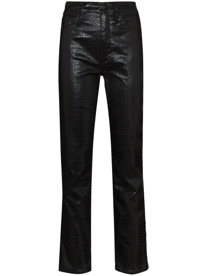 Frame Le High Crocodile-effect Trousers - Black