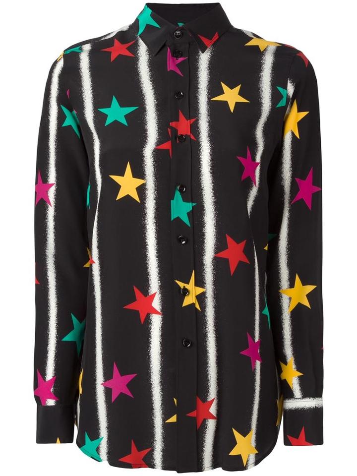 Saint Laurent Paris Collar Star Print Shirt, Women's, Size: 36, Black, Silk