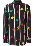 Saint Laurent Paris Collar Star Print Shirt, Women's, Size: 36, Black, Silk
