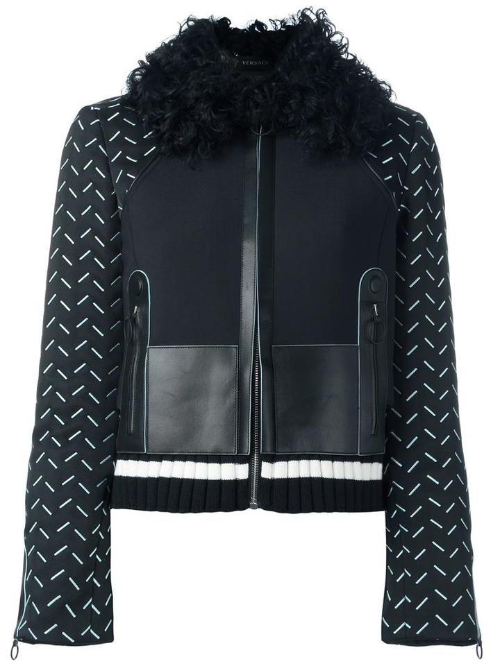 Versace Stitched Sleeve Jacket, Women's, Size: 44, Black, Wool/polyamide/spandex/elastane/lamb Skin