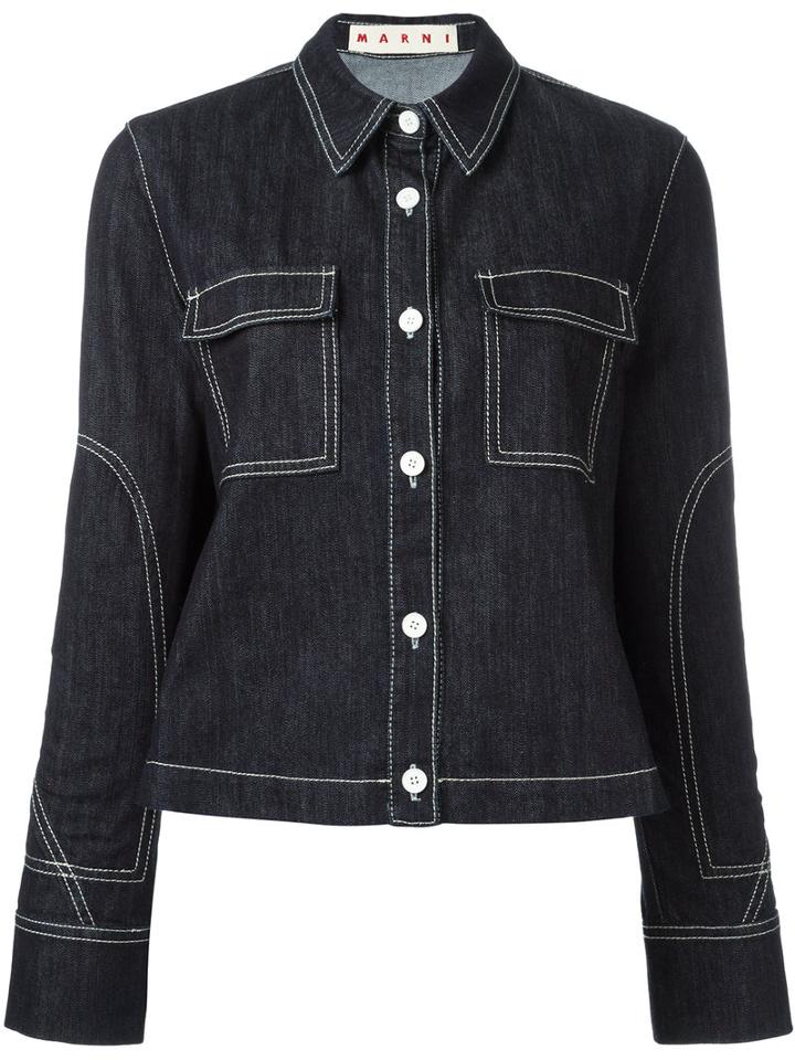 Marni Contrast Stitch Denim Jacket, Women's, Size: 40, Blue, Cotton/spandex/elastane