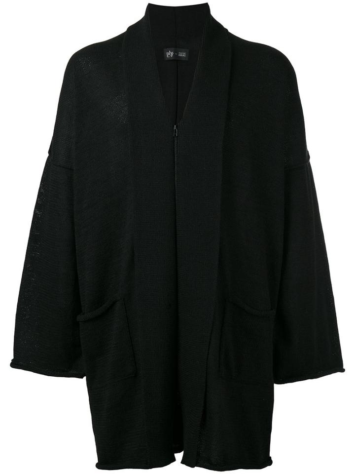 Yohji Yamamoto Relaxed Fit Open Coat, Men's, Size: 3, Black, Silk/polyester/linen/flax