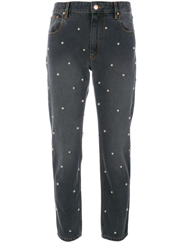 Isabel Marant Étoile - Pearl Detailed Jeans - Women - Cotton/zamak - 36, Grey, Cotton/zamak