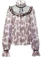 Giamba Multi Print Ruffled Blouse, Women's, Size: 44, Pink/purple, Silk/polyamide/polyester